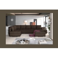 Canapé panoramique GYOVANI chocolat angle droit convertible avec têtières 