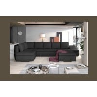 Canapé panoramique GYOVANI gris foncé angle droit convertible avec coffre 