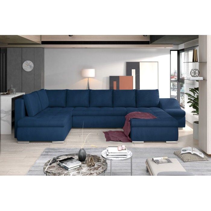 Canapé panoramique GYOVANI bleu marine angle droit convertible 6 places 