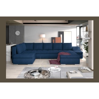 Canapé panoramique GYOVANI bleu marine angle droit convertible 6 places 
