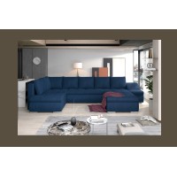 Canapé panoramique GYOVANI bleu marine angle droit convertible 6 places 