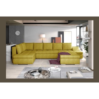 Canapé panoramique GYOVANI jaune chiné angle droit convertible mousse T30 
