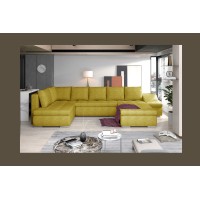 Canapé panoramique GYOVANI jaune chiné angle droit convertible mousse T30 