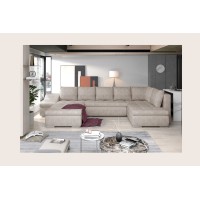 Canapé panoramique GYOVANI beige angle gauche convertible avec têtières 