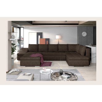 Canapé panoramique GYOVANI chocolat angle gauche convertible avec coffre 