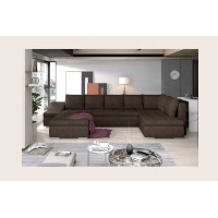 Canapé panoramique GYOVANI chocolat angle gauche convertible avec coffre 