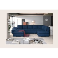 Canapé panoramique GYOVANI bleu marine angle gauche convertible pieds métal 