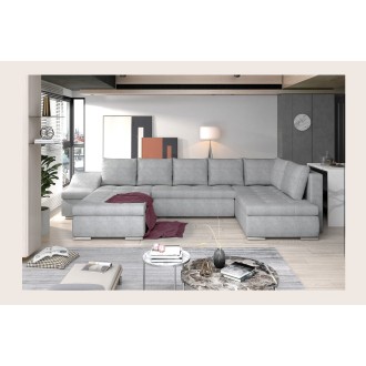 Canapé panoramique GYOVANI gris clair chiné angle gauche convertible mousse T30 