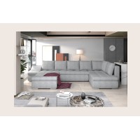 Canapé panoramique GYOVANI gris clair chiné angle gauche convertible mousse T30 