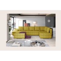 Canapé panoramique GYOVANI jaune chiné angle gauche convertible avec têtières 
