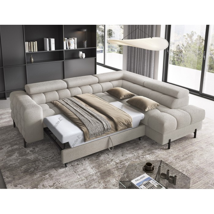 Canapé d'angle droit convertible Beige 5 places FERRUM avec méridienne 276x93x200cm 