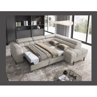Canapé d'angle droit convertible Beige 5 places FERRUM avec méridienne 276x93x200cm 