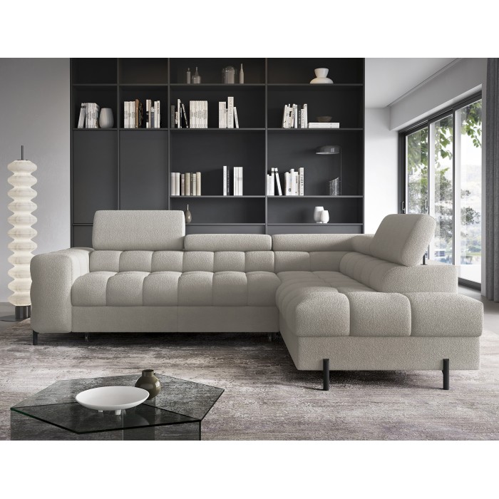 Canapé d'angle droit convertible Beige 5 places FERRUM avec méridienne 276x93x200cm 