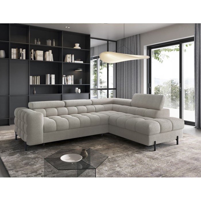 Canapé d'angle droit convertible Beige 5 places FERRUM avec méridienne 276x93x200cm 