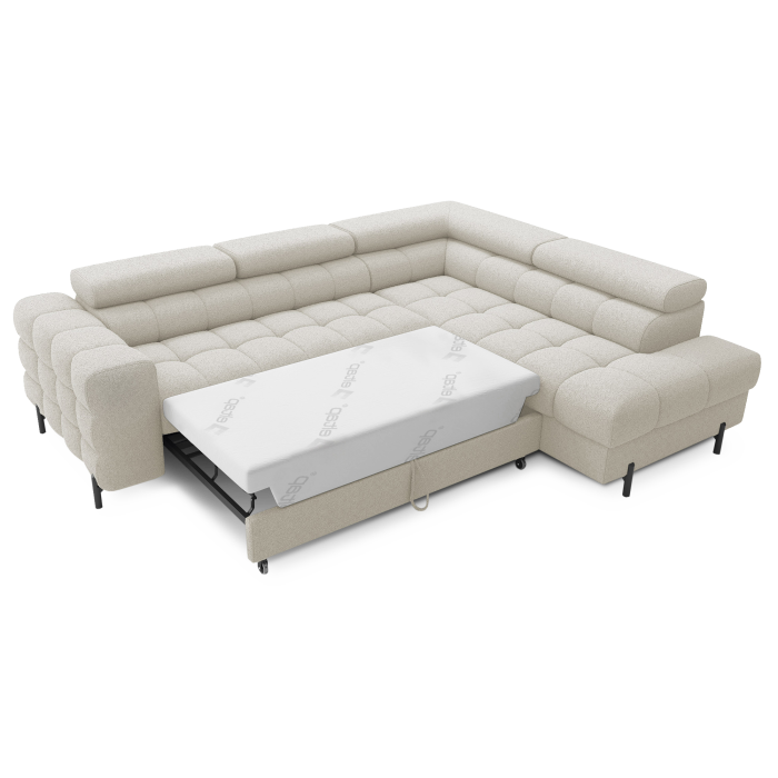 Canapé FERRUM Beige clair convertible 5 places angle droit avec coffre 276x93x200cm 