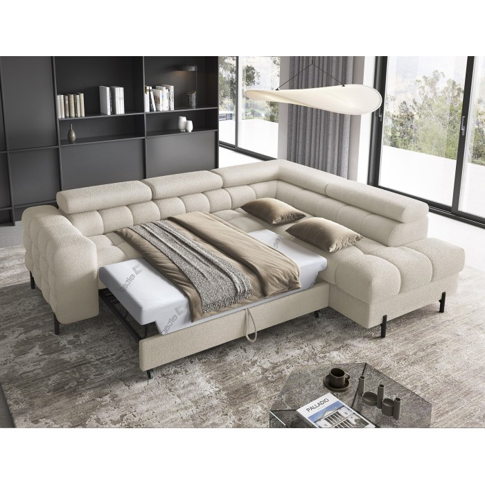 Canapé FERRUM Beige clair convertible 5 places angle droit avec coffre 276x93x200cm 