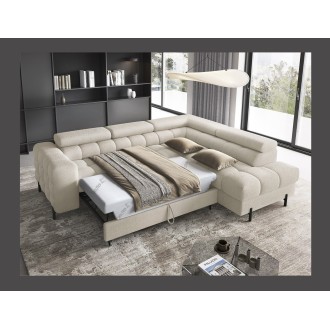 Canapé FERRUM Beige clair convertible 5 places angle droit avec coffre 276x93x200cm 