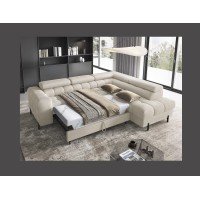 Canapé FERRUM Beige clair convertible 5 places angle droit avec coffre 276x93x200cm 