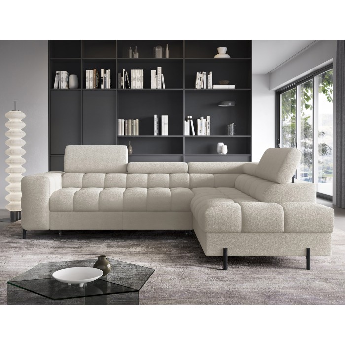 Canapé FERRUM Beige clair convertible 5 places angle droit avec coffre 276x93x200cm 