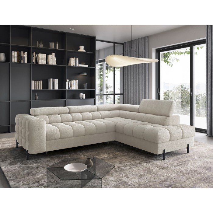 Canapé FERRUM Beige clair convertible 5 places angle droit avec coffre 276x93x200cm 