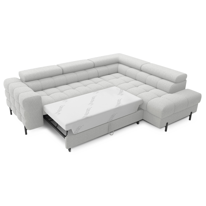 Canapé d'angle droit FERRUM Gris clair avec coffre avec têtières 276x93x200cm 
