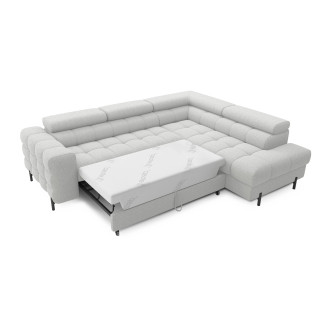 Canapé d'angle droit FERRUM Gris clair avec coffre avec têtières 276x93x200cm 