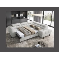 Canapé d'angle droit FERRUM Gris clair avec coffre avec têtières 276x93x200cm 