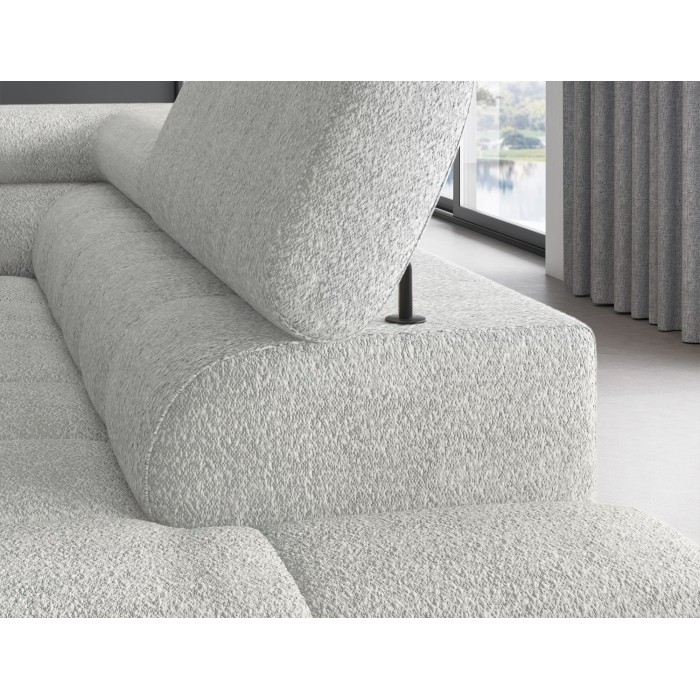 Canapé d'angle droit FERRUM Gris clair avec coffre avec têtières 276x93x200cm 
