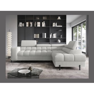 Canapé d'angle droit FERRUM Gris clair avec coffre avec têtières 276x93x200cm 