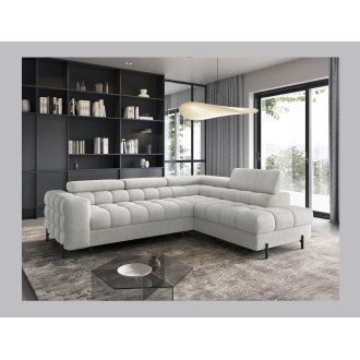 Canapé d'angle droit FERRUM Gris clair avec coffre avec têtières 276x93x200cm 