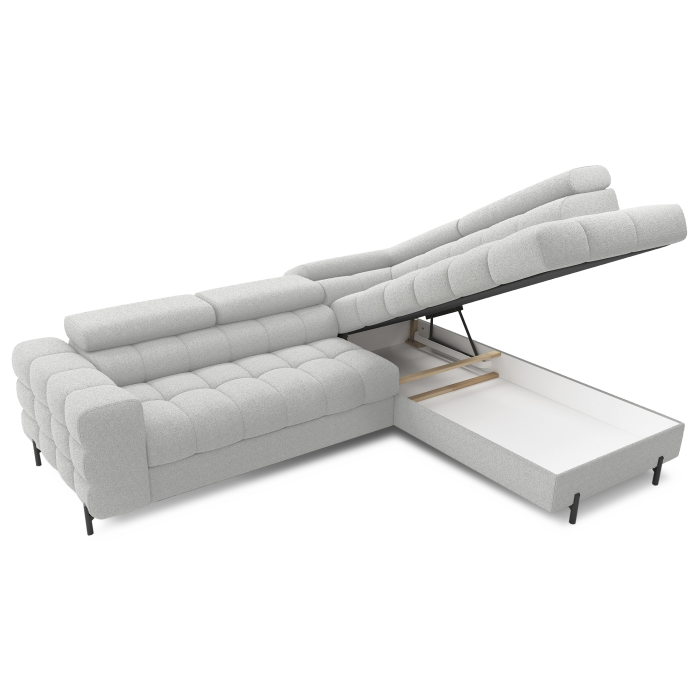 Canapé d'angle droit FERRUM Gris clair avec coffre avec têtières 276x93x200cm 