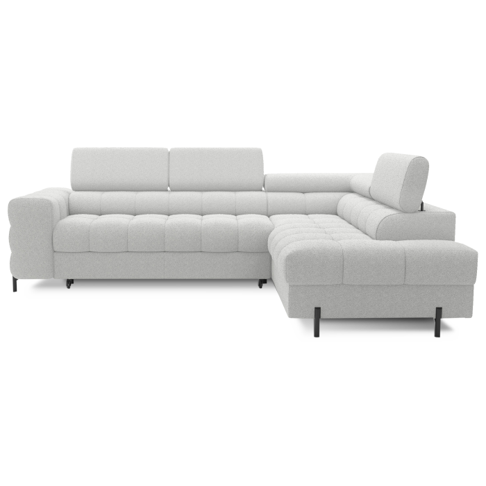 Canapé d'angle droit FERRUM Gris clair avec coffre avec têtières 276x93x200cm 