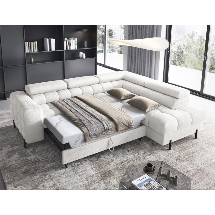 Canapé convertible Blanc alpin FERRUM 5 places angle droit avec couchage 276x93x200cm 