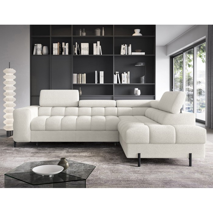 Canapé convertible Blanc alpin FERRUM 5 places angle droit avec couchage 276x93x200cm 