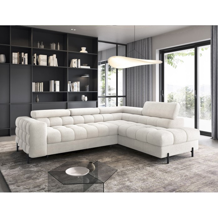 Canapé convertible Blanc alpin FERRUM 5 places angle droit avec couchage 276x93x200cm 