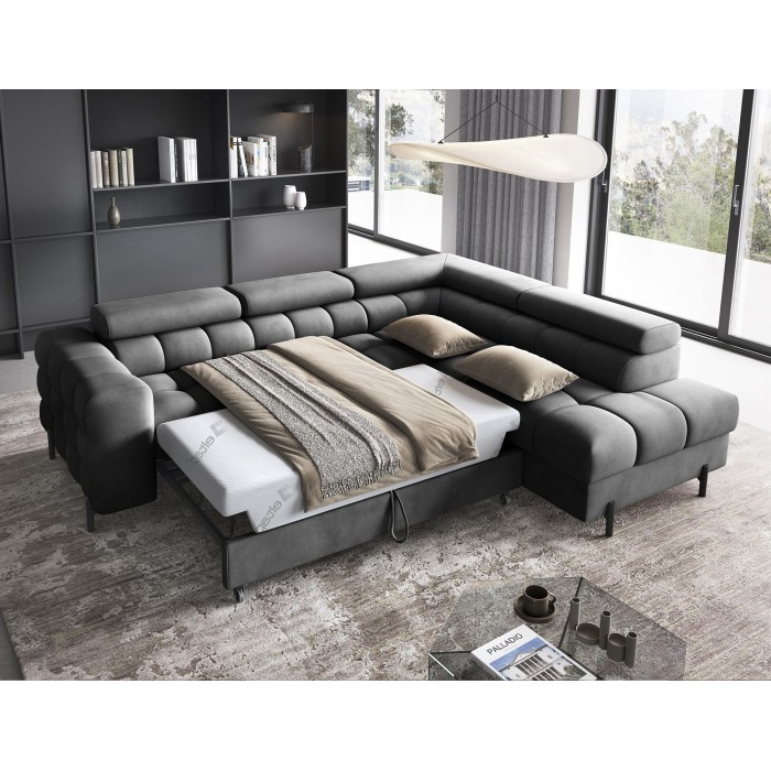 Canapé d'angle droit convertible Gris foncé 5 places FERRUM assise confort 276x93x200cm 