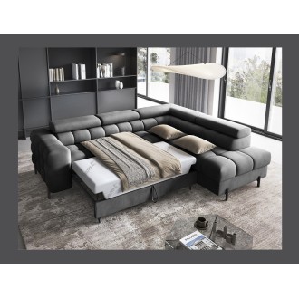 Canapé d'angle droit convertible Gris foncé 5 places FERRUM assise confort 276x93x200cm 