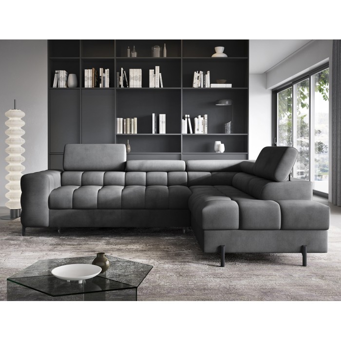Canapé d'angle droit convertible Gris foncé 5 places FERRUM assise confort 276x93x200cm 