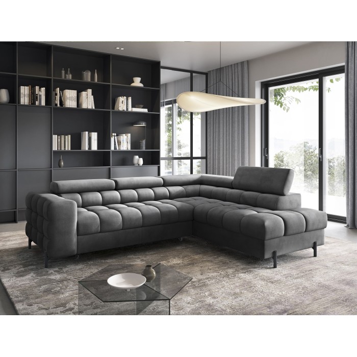 Canapé d'angle droit convertible Gris foncé 5 places FERRUM assise confort 276x93x200cm 