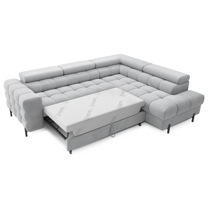 Canapé FERRUM Gris clair convertible 5 places angle droit pieds métal 276x93x200cm 
