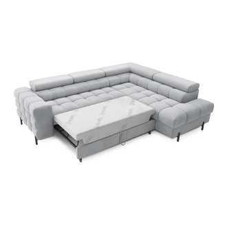 Canapé FERRUM Gris clair convertible 5 places angle droit pieds métal 276x93x200cm 