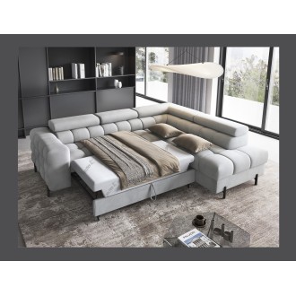 Canapé FERRUM Gris clair convertible 5 places angle droit pieds métal 276x93x200cm 