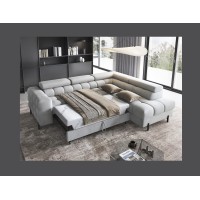 Canapé FERRUM Gris clair convertible 5 places angle droit pieds métal 276x93x200cm 