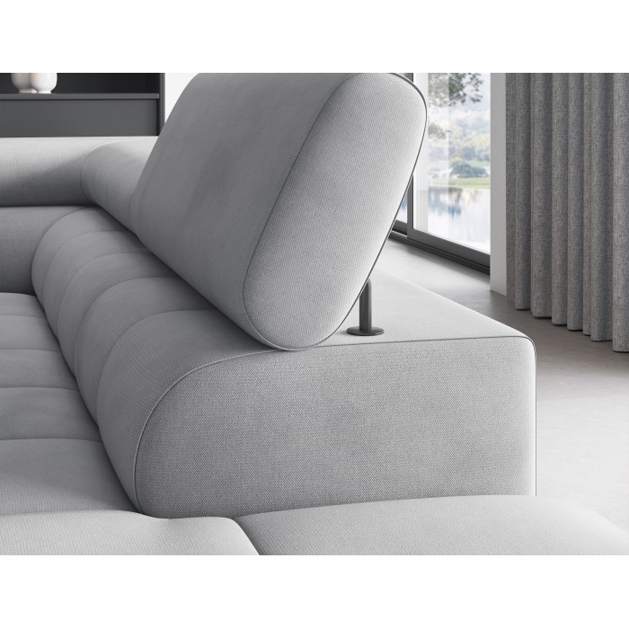 Canapé FERRUM Gris clair convertible 5 places angle droit pieds métal 276x93x200cm 