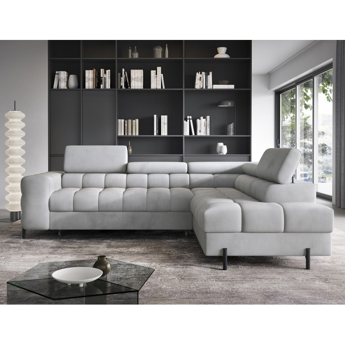 Canapé FERRUM Gris clair convertible 5 places angle droit pieds métal 276x93x200cm 