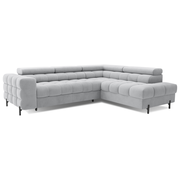 Canapé FERRUM Gris clair convertible 5 places angle droit pieds métal 276x93x200cm 