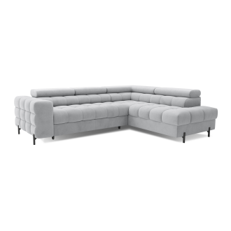Canapé FERRUM Gris clair convertible 5 places angle droit pieds métal 276x93x200cm 