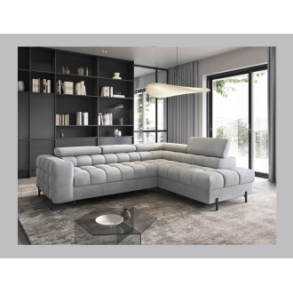 Canapé FERRUM Gris clair convertible 5 places angle droit pieds métal 276x93x200cm 