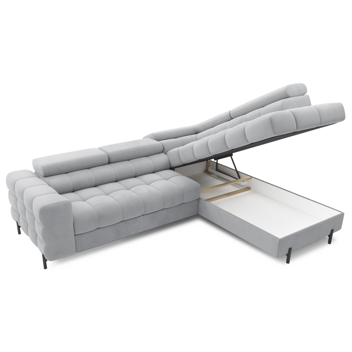 Canapé FERRUM Gris clair convertible 5 places angle droit pieds métal 276x93x200cm 