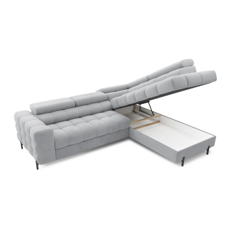 Canapé FERRUM Gris clair convertible 5 places angle droit pieds métal 276x93x200cm 